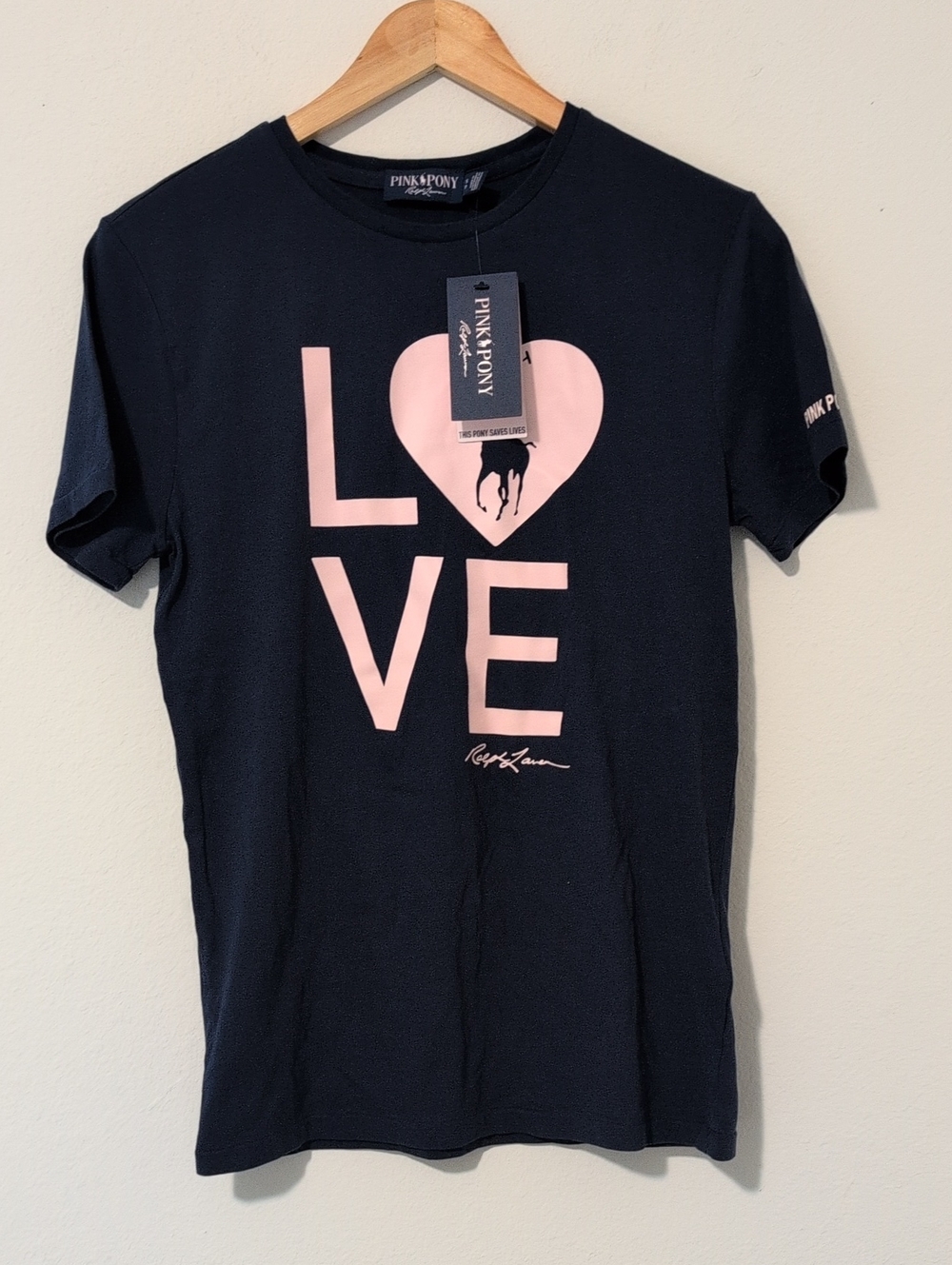 Ralph Lauren Navy Tee with Pink LOVE Heart Graphic